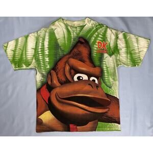 Vintage Donkey Kong Country AOP Nintendo SNES T-Shirt Made USA XL Fit